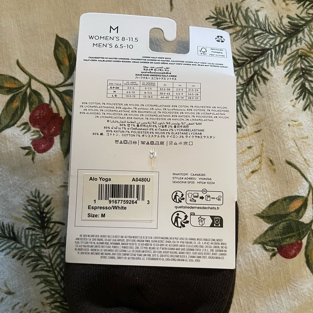 ALO Yoga Dark Espresso Unisex Half crew Socks Size M - Picture 4 of 7